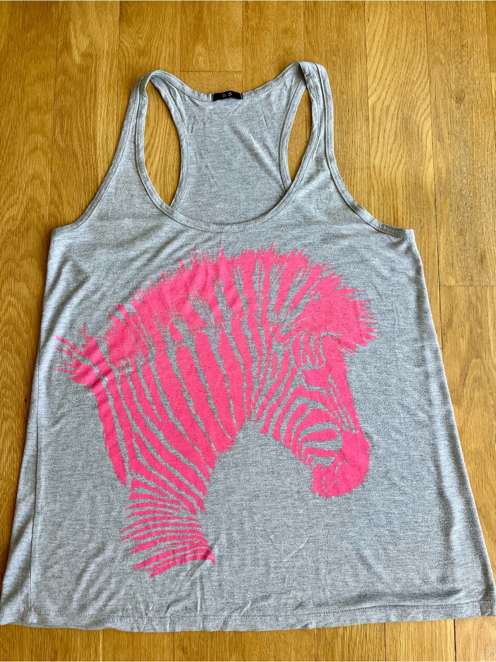 Women's Gray Racerback Tank Top with Pink Zebra Graphic